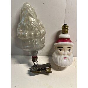 Victorian German Glass Santa w/ Tree Clip Christmas Ornament + Japan Santa Bulb!
